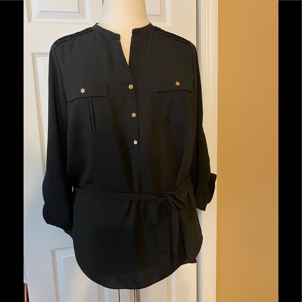 Calvin Klein Blouse with gold/leather accents - XL